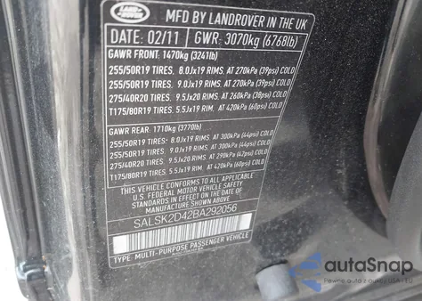 2011 Land Rover Range Rover Sport Hse from USA, damaged, VIN SALSK2D42BA292056